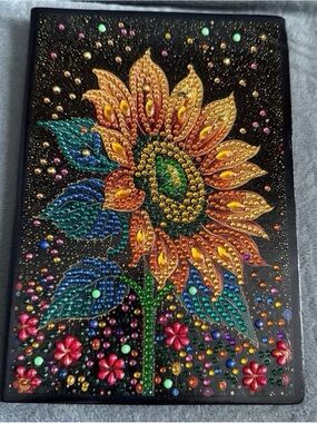 Decorative Sunflower Hardcover Journal - Black with Multicolor Diamond Art